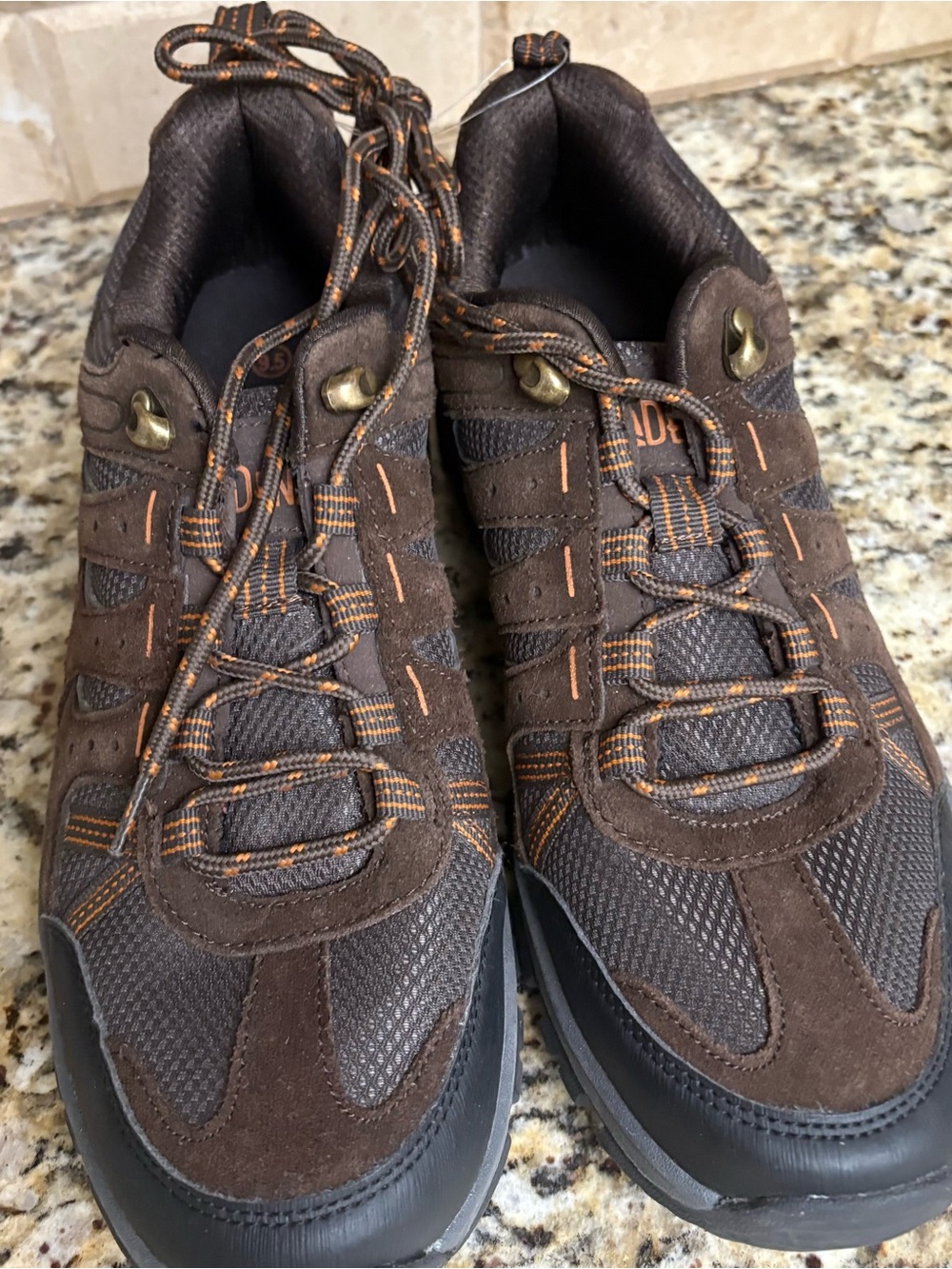 Men's Brown Athletic Lace-Up Walking Sneakers with Orange Accents